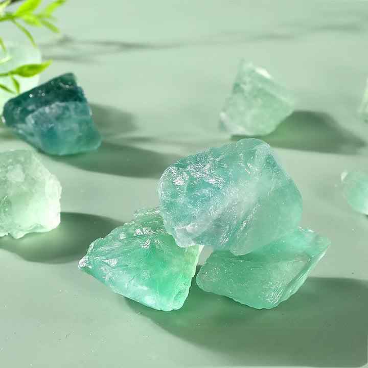 details of green fluorite crystal raw stone healing gemstones