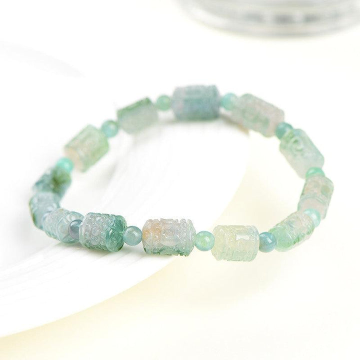 green tourmaline carved barrel bead crystal bracelet
