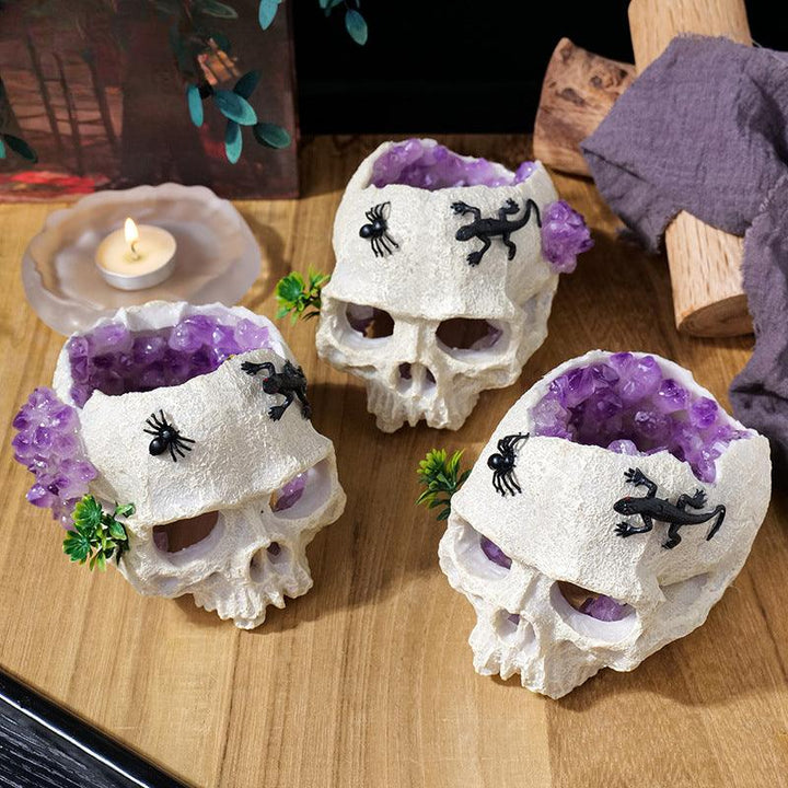 halloween natural amethyst cluster gothic skull decor