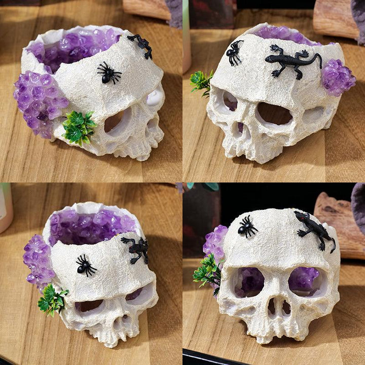 halloween natural amethyst cluster gothic skull decor