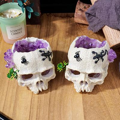 halloween natural amethyst cluster gothic skull decor