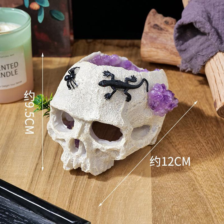 halloween natural amethyst cluster gothic skull decor