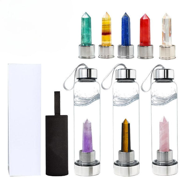 hexagonal crystal energy healing glass water bottle