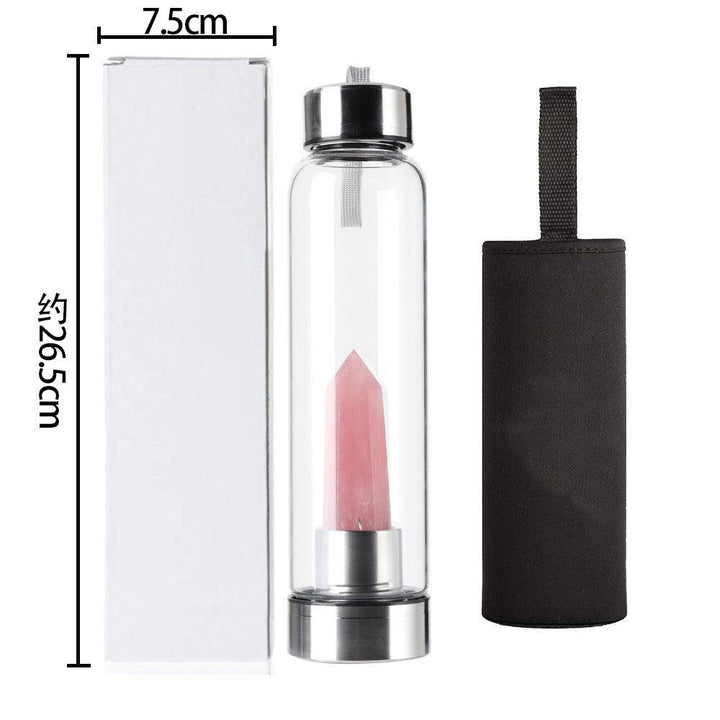 size of hexagonal crystal energy healing glass water bottle