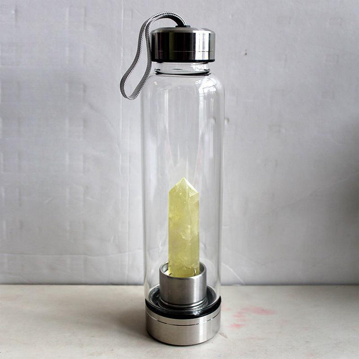 hexagonal Citrine crystal energy healing glass water bottle