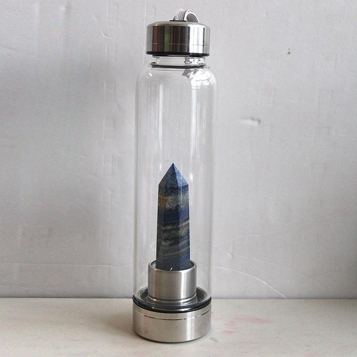 hexagonal Lapis Lazuli crystal energy healing glass water bottle