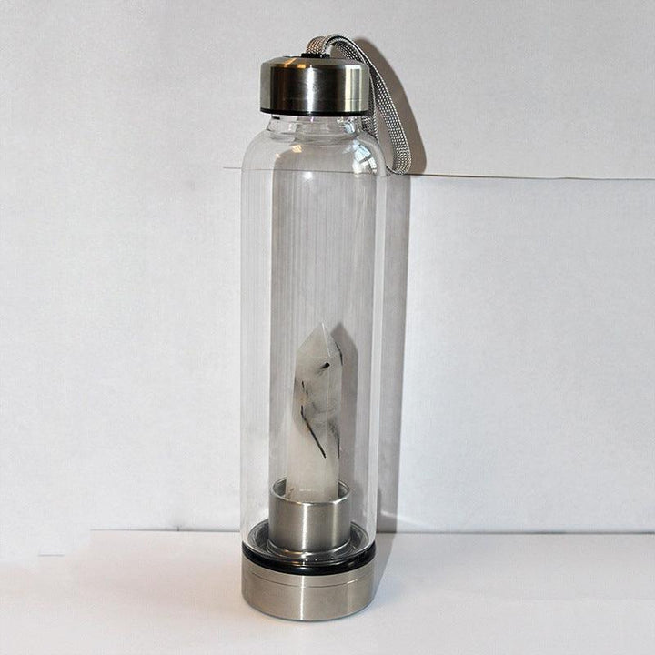 hexagonal Black Hair Crystal crystal energy healing glass water bottle