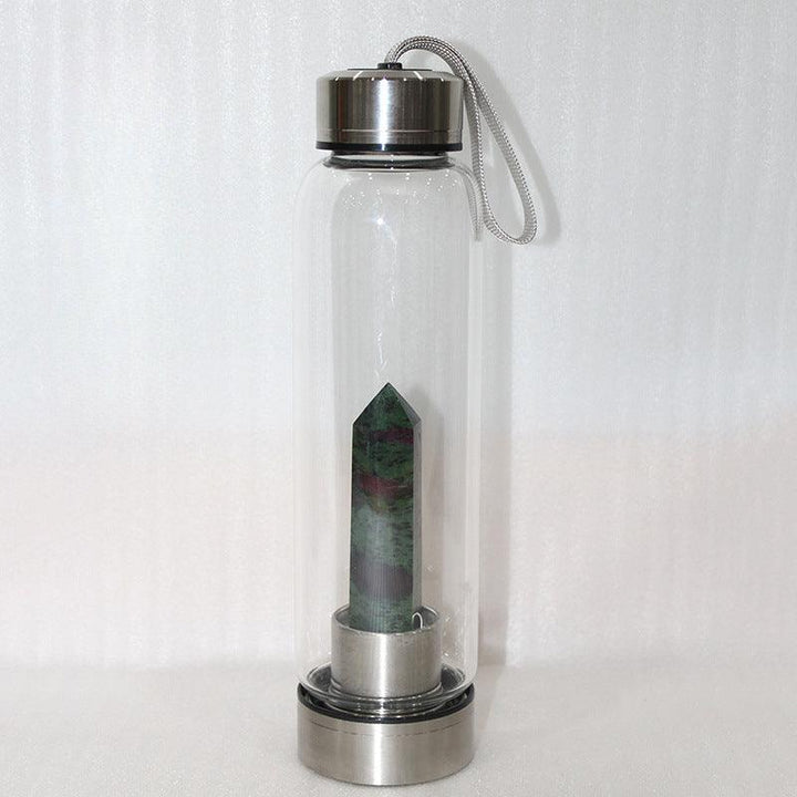 hexagonal Red Emerald crystal energy healing glass water bottle
