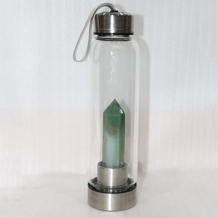 hexagonal Aventurine crystal energy healing glass water bottle
