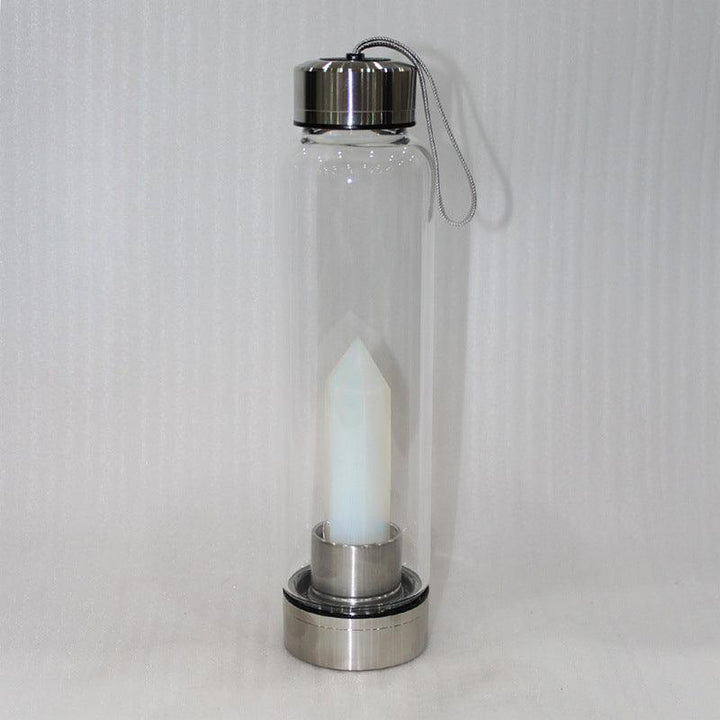 hexagonal Opal crystal energy healing glass water bottle