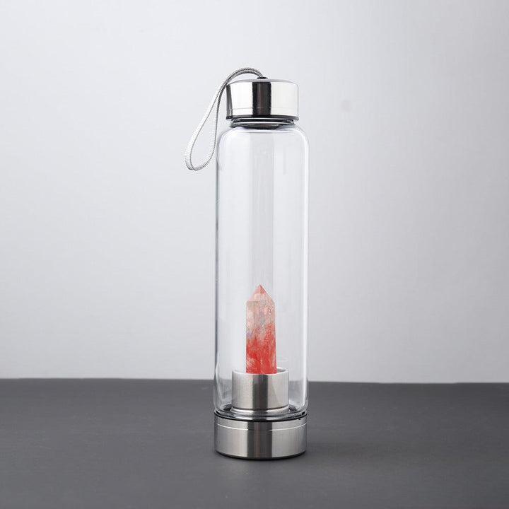 hexagonal Molten Stone crystal energy healing glass water bottle