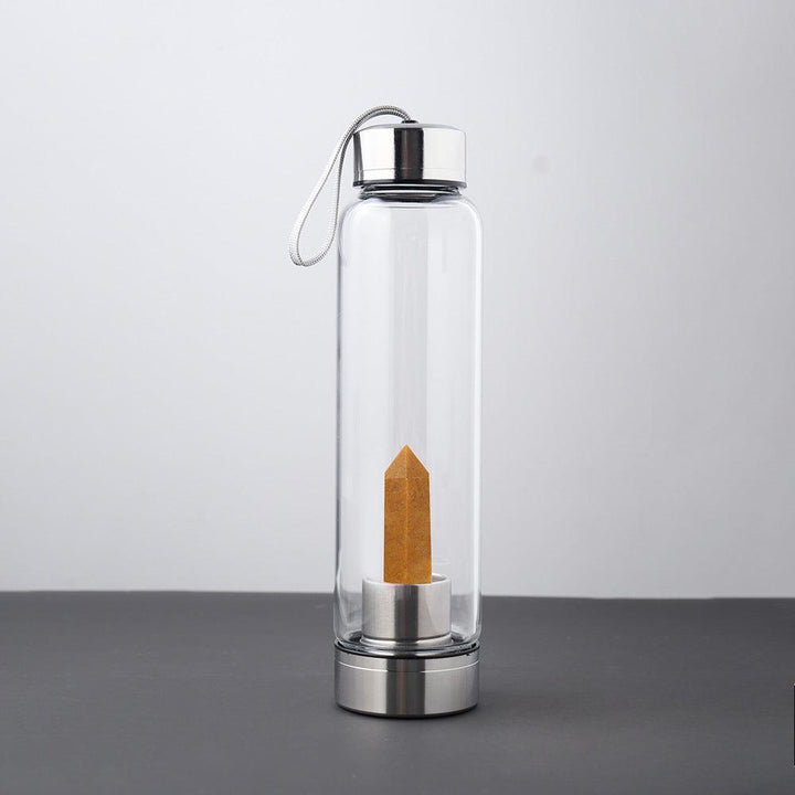 hexagonal Yellow Aventurine crystal energy healing glass water bottle