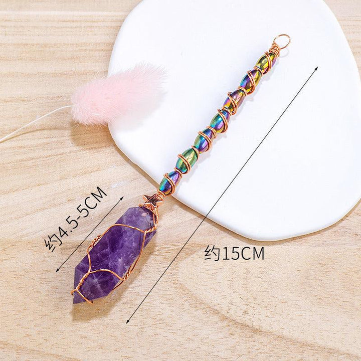 size of hexagonal crystal magic energy wand with gold wire wrapping