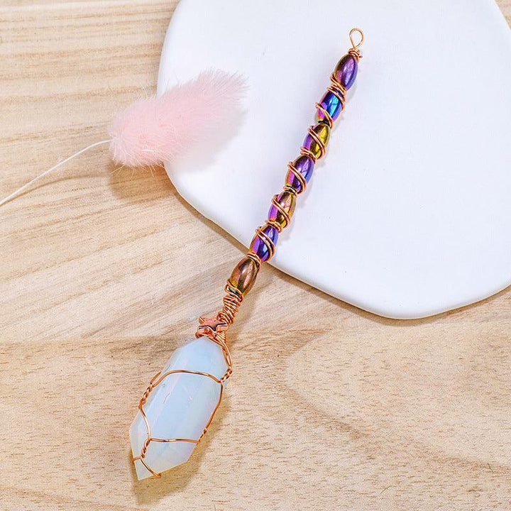 hexagonal opal crystal magic energy wand with gold wire wrapping