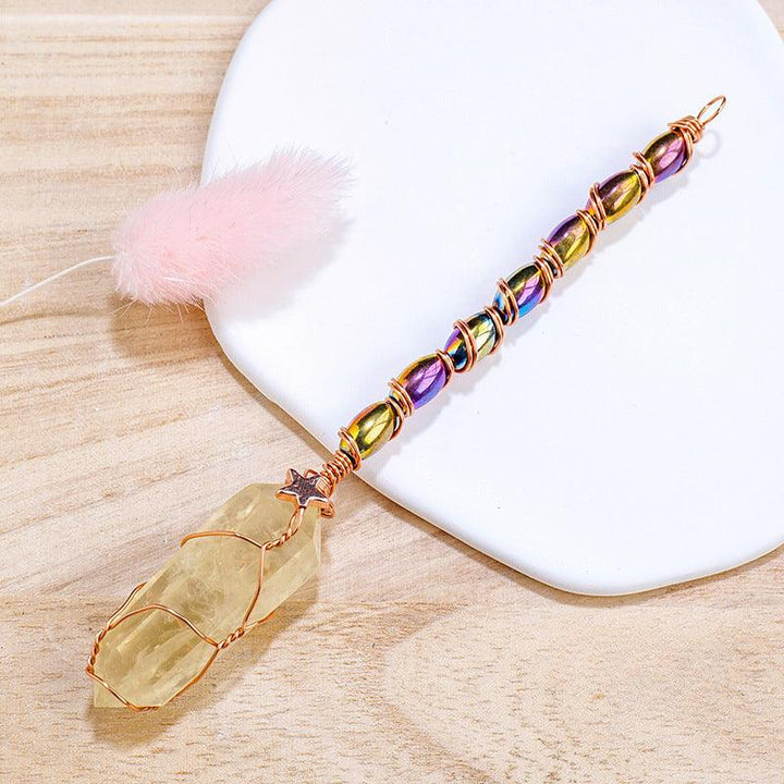 hexagonal citrine crystal magic energy wand with gold wire wrapping