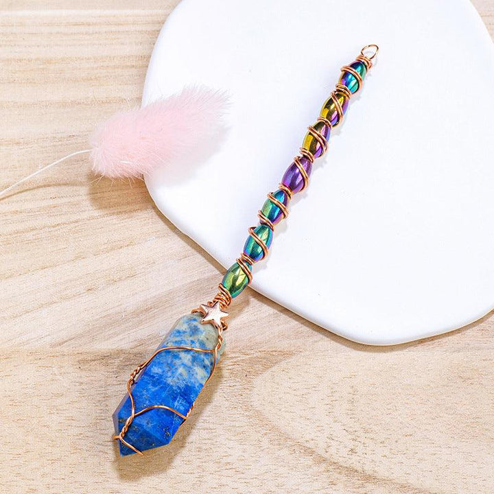 hexagonal Lapis Lazuli crystal magic energy wand with gold wire wrapping