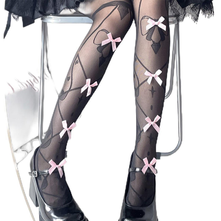 lolita knee high bow black stockings