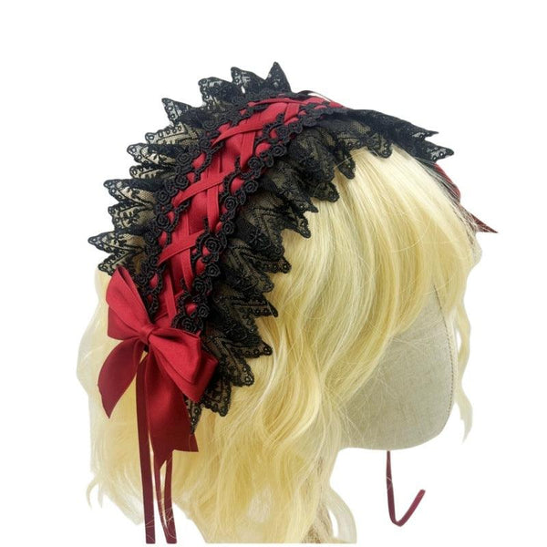 lolita lace black and red dark gothic hair accessory