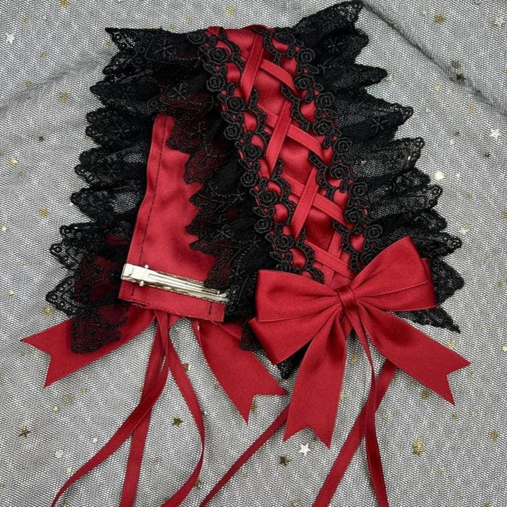 details of lolita lace black and red dark gothic hair accessory