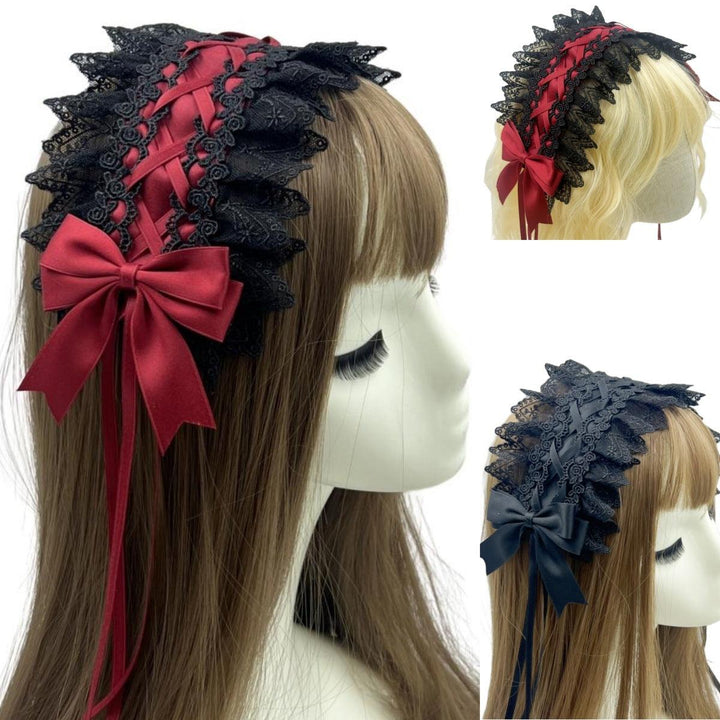 lolita lace black and red dark gothic hair accessory