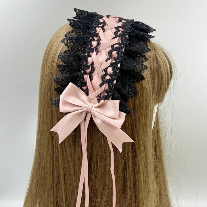 lolita lace black and pink dark gothic hair accessory