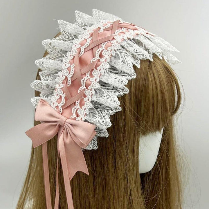 lolita lace white and pink dark gothic hair accessory