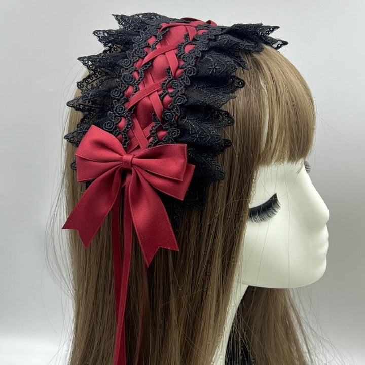 lolita lace black and red dark gothic hair accessory