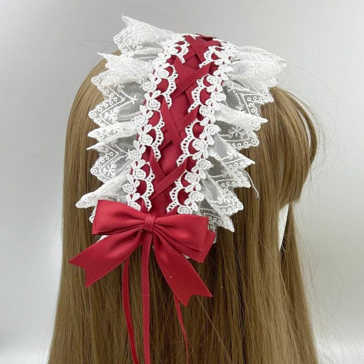 lolita lace white and red dark gothic hair accessory