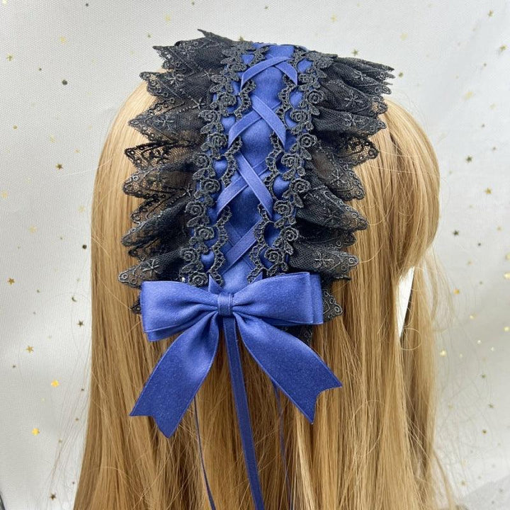 lolita lace black and blue dark gothic hair accessory