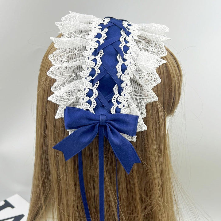 lolita lace white and blue dark gothic hair accessory