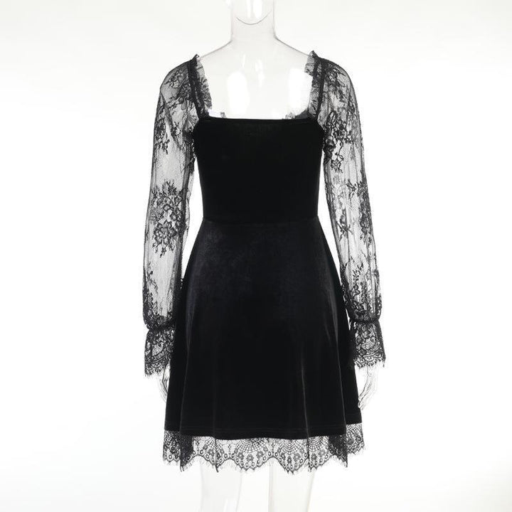 details of a long sleeve gothic plus size corset dress