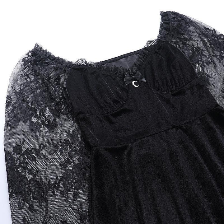 details of a long sleeve gothic plus size corset dress