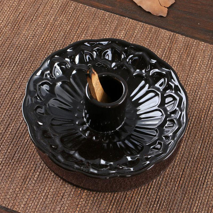 black lotus flower shape ceramic incense burner base burning tray on the table
