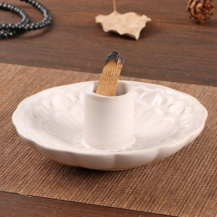 white lotus flower shape ceramic incense burner base burning tray
