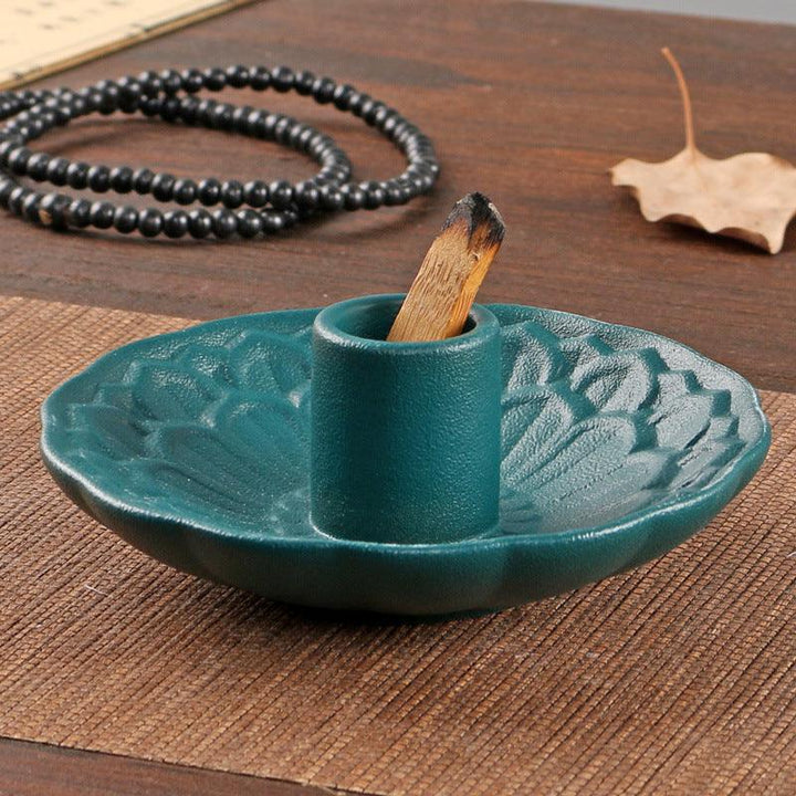 green lotus flower shape ceramic incense burner base burning tray