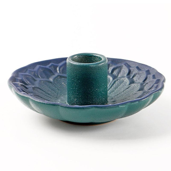 blue green lotus flower shape ceramic incense burner base burning tray