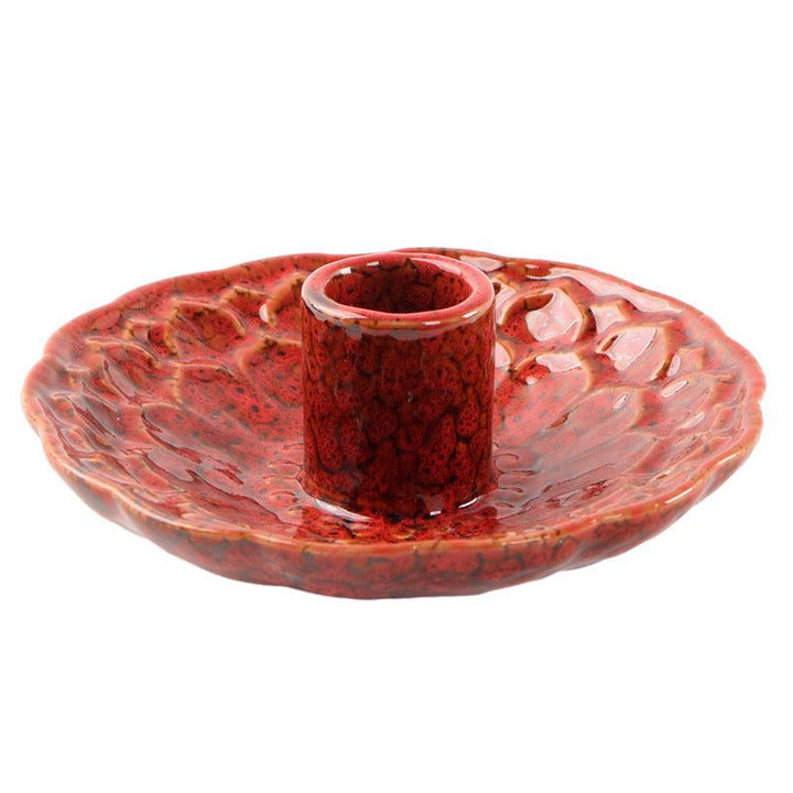 red lotus flower shape ceramic incense burner base burning tray