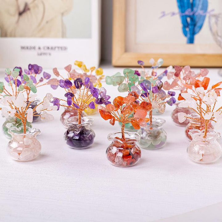 mini natural raw crystal bonsai tree ornament on the table