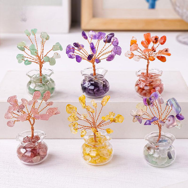 mini natural raw crystal bonsai tree ornament on the table