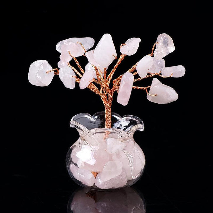 mini rose quartz raw crystal bonsai tree ornament