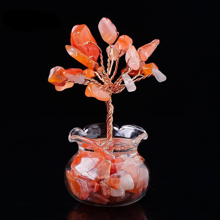 mini red agate raw crystal bonsai tree ornament