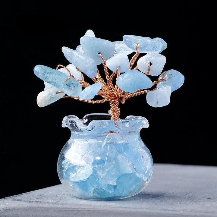 mini aquamarine raw crystal bonsai tree ornament