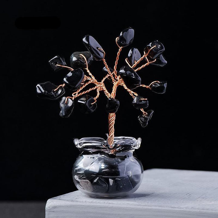 mini obsidian raw crystal bonsai tree ornament