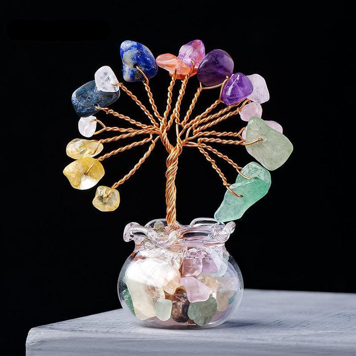 mini rainbow crystal raw crystal bonsai tree ornament