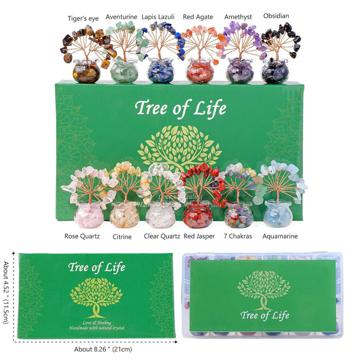 mini natural raw crystal bonsai tree ornament 12-piece mixed set
