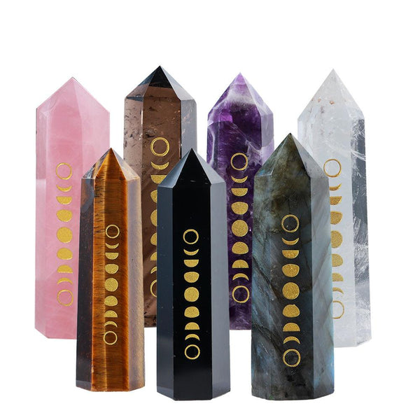 moon phase hexagonal energy crystal pillar tower