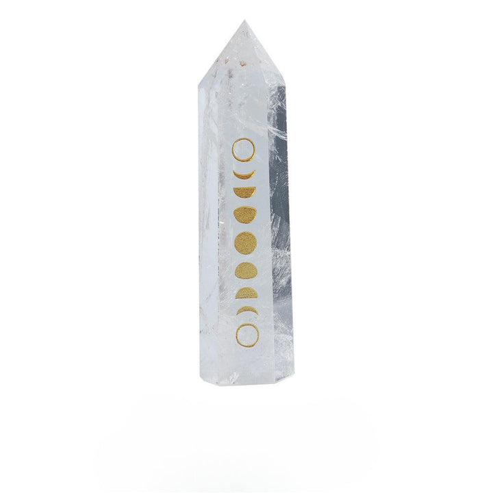 Clear Quartz moon phase hexagonal energy crystal pillar tower