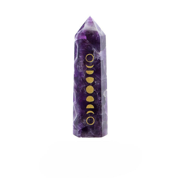 amethyst moon phase hexagonal energy crystal pillar tower