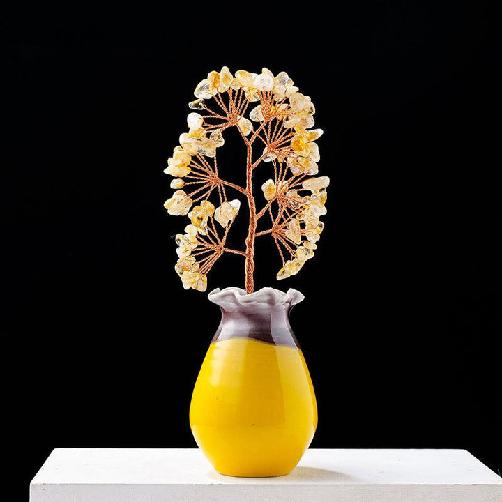 multi color citrine crystal bonsai tree with ceramic vase base