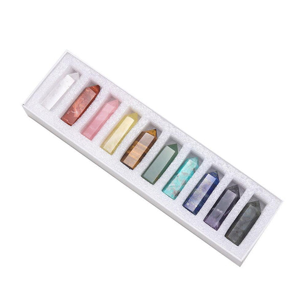 multicolor hexagonal energy crystal tower gift set